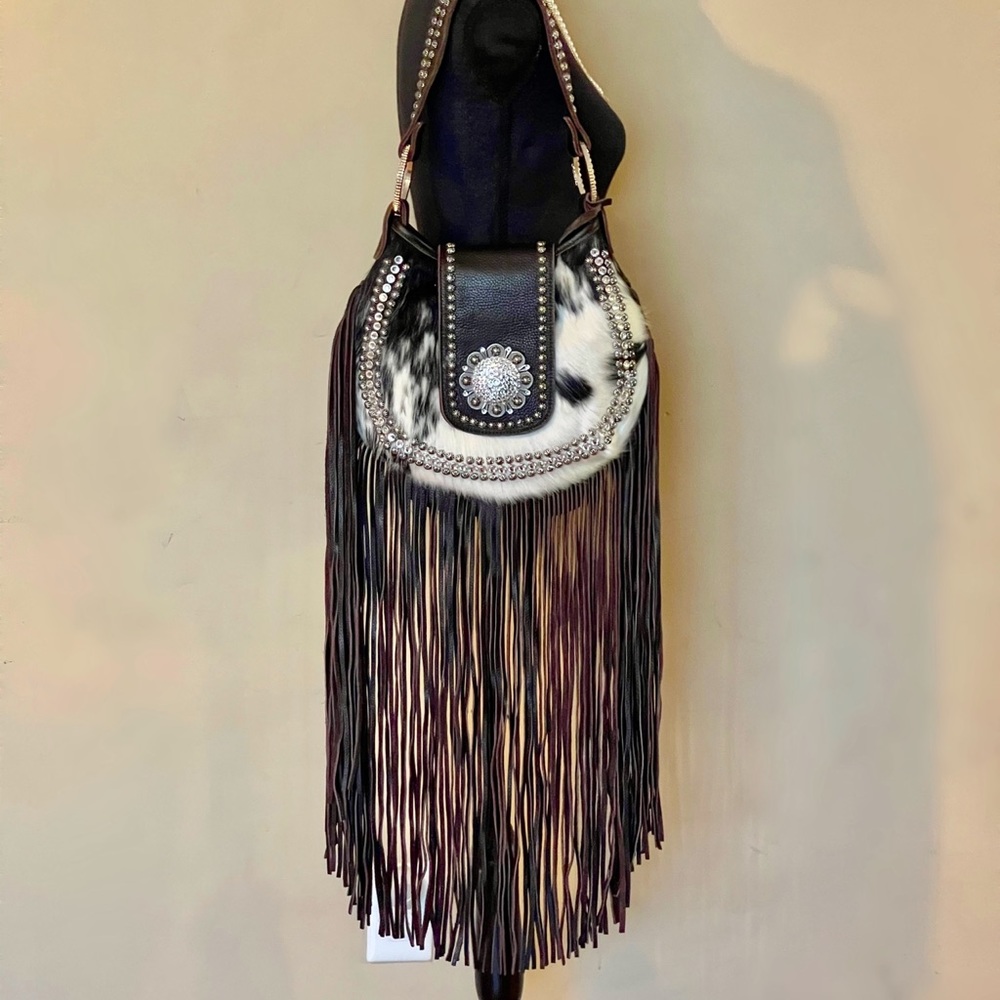 Raviani long fringe hobo bag